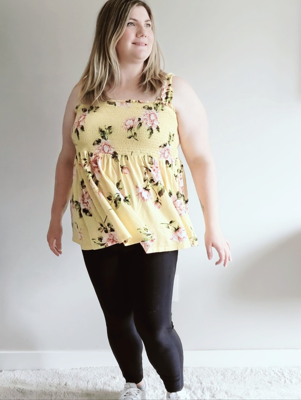 Torrid Yellow Floral Smocked Babydoll Tank Top Ruched Straps | Plus Size 3XL